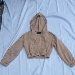 Cider Cropped Tan Hooded Zip-Up Sweatshirt SM